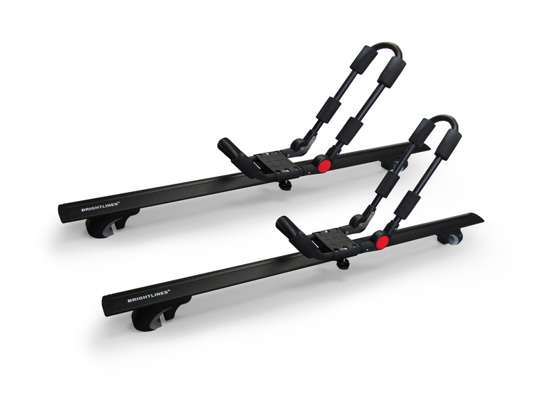 BrightLines All Black Heavy Duty 220 lbs Wing Shaped Universal Crossbars Roof Racks & One Pair Foldable Kayak Racks Combo for Kayaks, Canoe, SUP