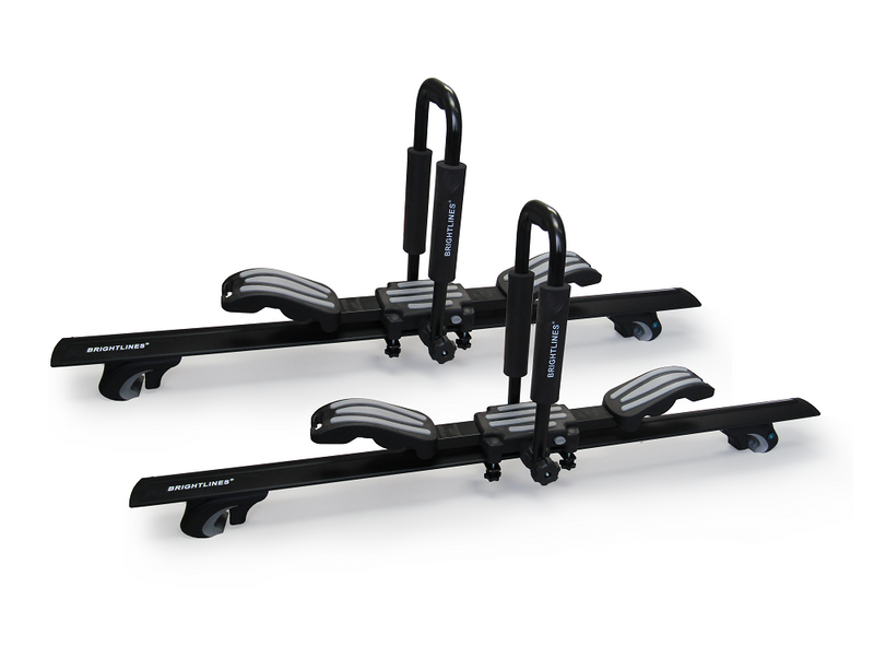 BrightLines All Black Heavy Duty 220 lbs Wing Shaped Universal Crossbars Roof Racks & Double Folding Kayak Roof Rack Carrier Combo That Holds a Pair of Kayaks, or One Canoe or SUPs Paddleboards