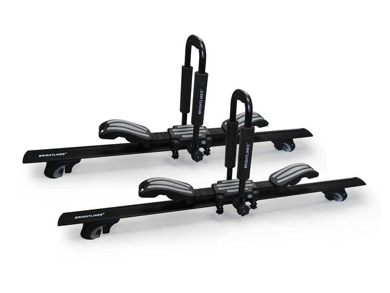 BrightLines All Black Heavy Duty 220 lbs Wing Shaped Universal Crossbars Roof Racks & Double Folding Kayak Roof Rack Carrier That Holds a Pair of Kayaks, or One Canoe or SUPs Paddleboards