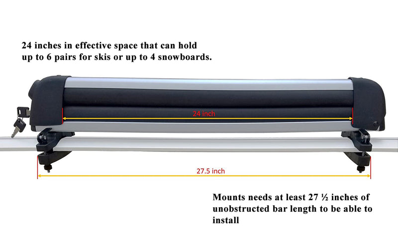 BRIGHTLINES Universal Roof Ski Snowboard Racks Carriers 2pcs Mount on Vehicle top Cross Bars (Up to 6 Skis or 4 Snowboards)