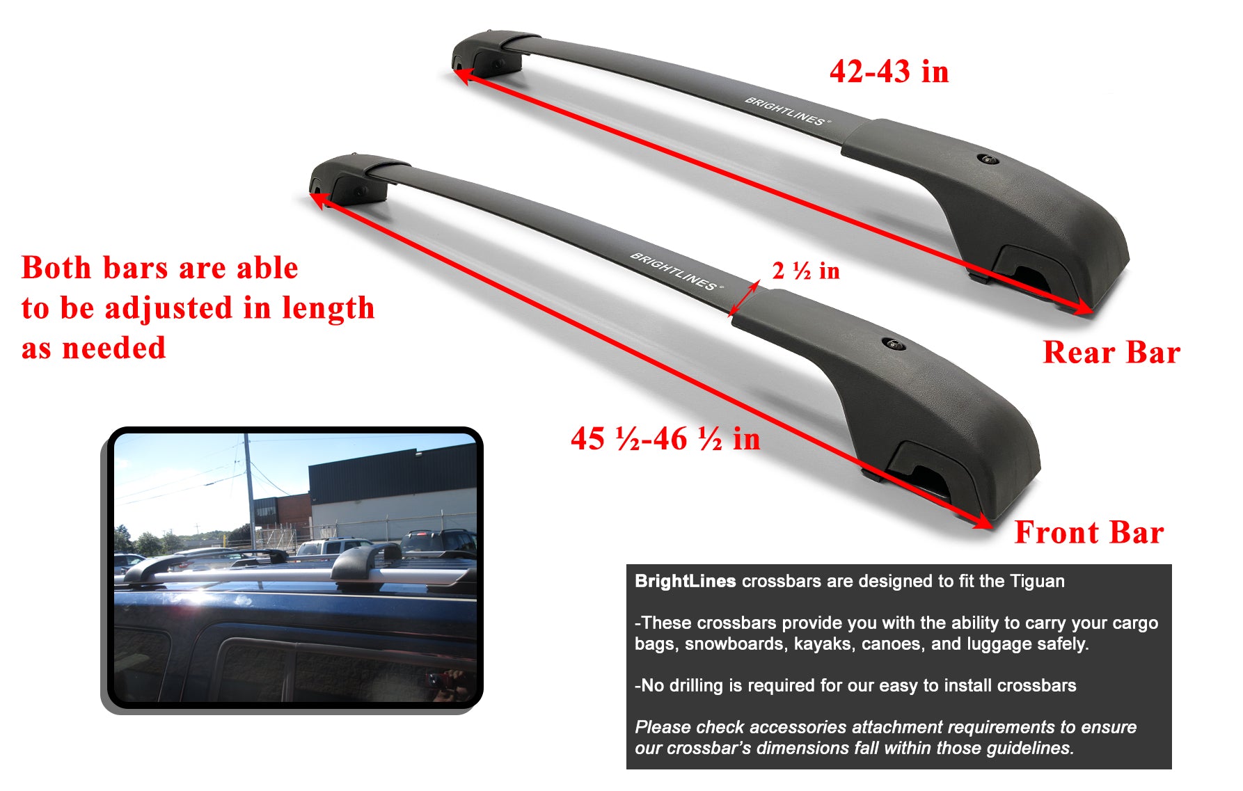 BrightLines Roof Rack Crossbars Compatible with 2018-2024 Volkswagen T