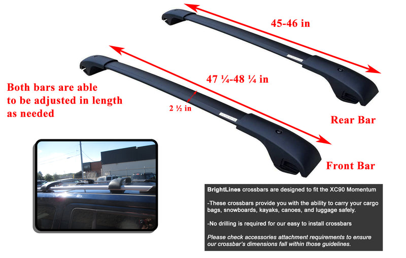BrightLines Aero Roof Rack Crossbars Compatible with Volvo Xc90 2016-2024