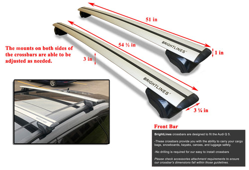 BrightLines Roof Rack Cross Bars Luggage Bars Kayak Rack Combo Compatible with 2009-2025 Audi Q5