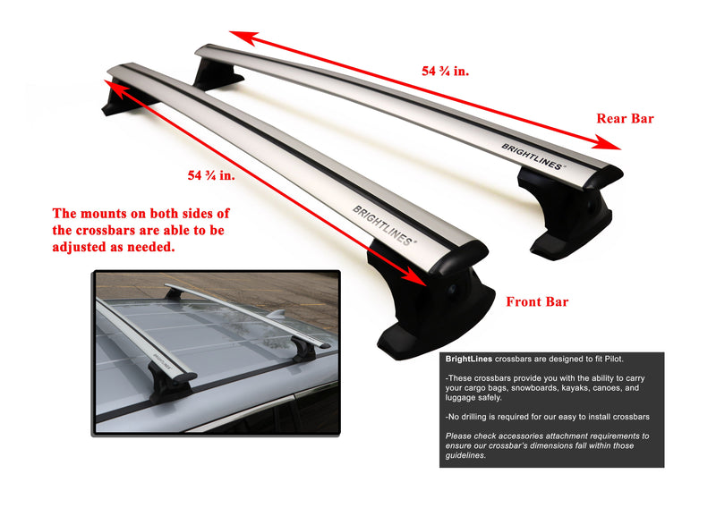 BRIGHTLINES Crossbars Roof Racks Compatible with 2016-2022 Honda Pilot & 2019-2024 Honda Passport 2017-2024 Honda Ridgeline WITHOUT Roof Side Rails - USED