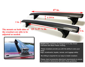 BrightLines Roof Rack Crossbars and Ski Rack Combo Compatible with 2011-2021 Jeep Grand Cherokee with Roof Black Moldings (Up to 4 Skis or 2 Snowboards)