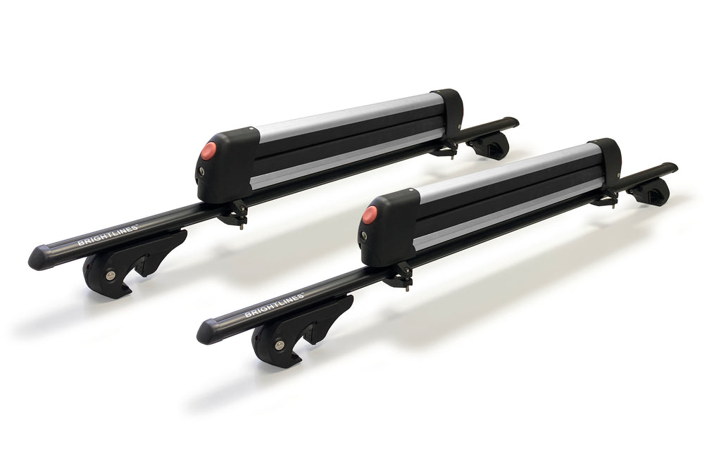 BRIGHTLINES 53" All Black Lockable Universal Cross Bars Roof Racks & Silver Ski Racks Combo Capable of Holding up to 6 Pairs of Skis or 4 Pairs of Snowboards